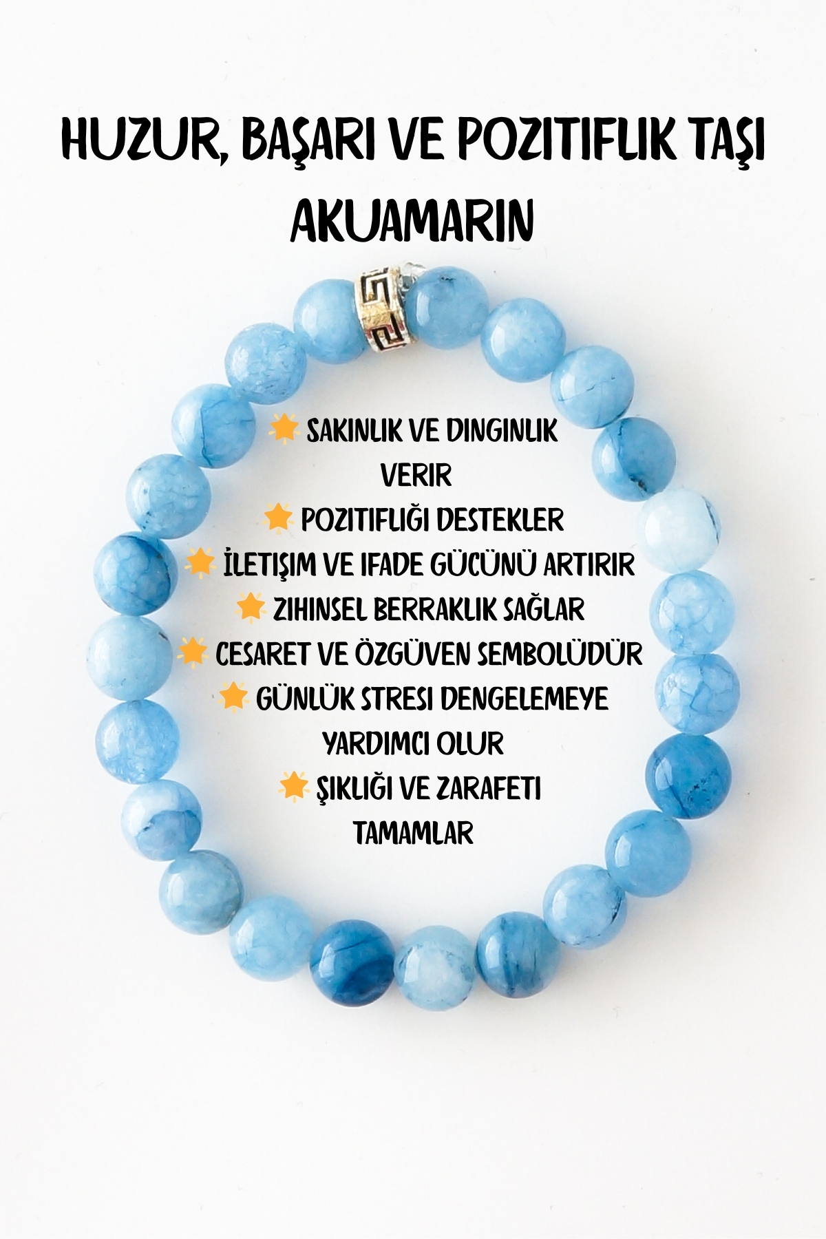 Bracelet Natural Stone Aquamarine Charm 8 mm - Tranquility Success and Positive Effect