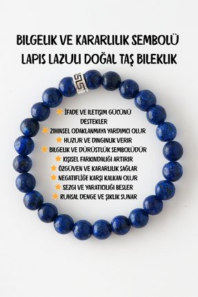 Perlavita Bileklik Doğaltaş Lapis Lazuli 8 mm - İletişim Odaklanma ve Bilgelik