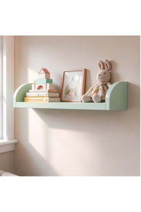 WoodArtDesign 1 adet Yeşil Çocuk Odası Duvar Rafı – Oyuncak ve Kitap Rafı (Mo...