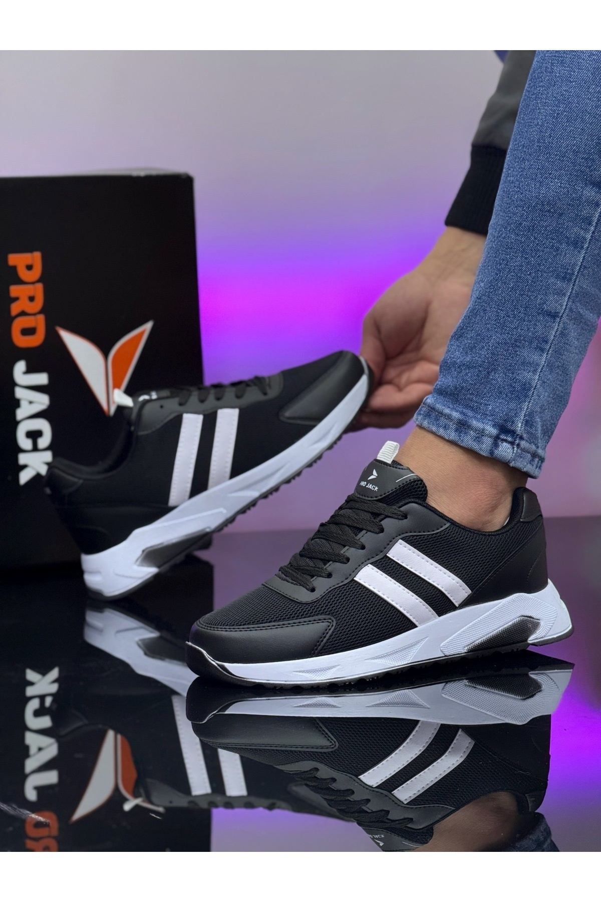 PRO JACK SİYAH BEYAZ ERKEK GÜNLÜK SNEAKER SPOR AYAKKABI görsel 5