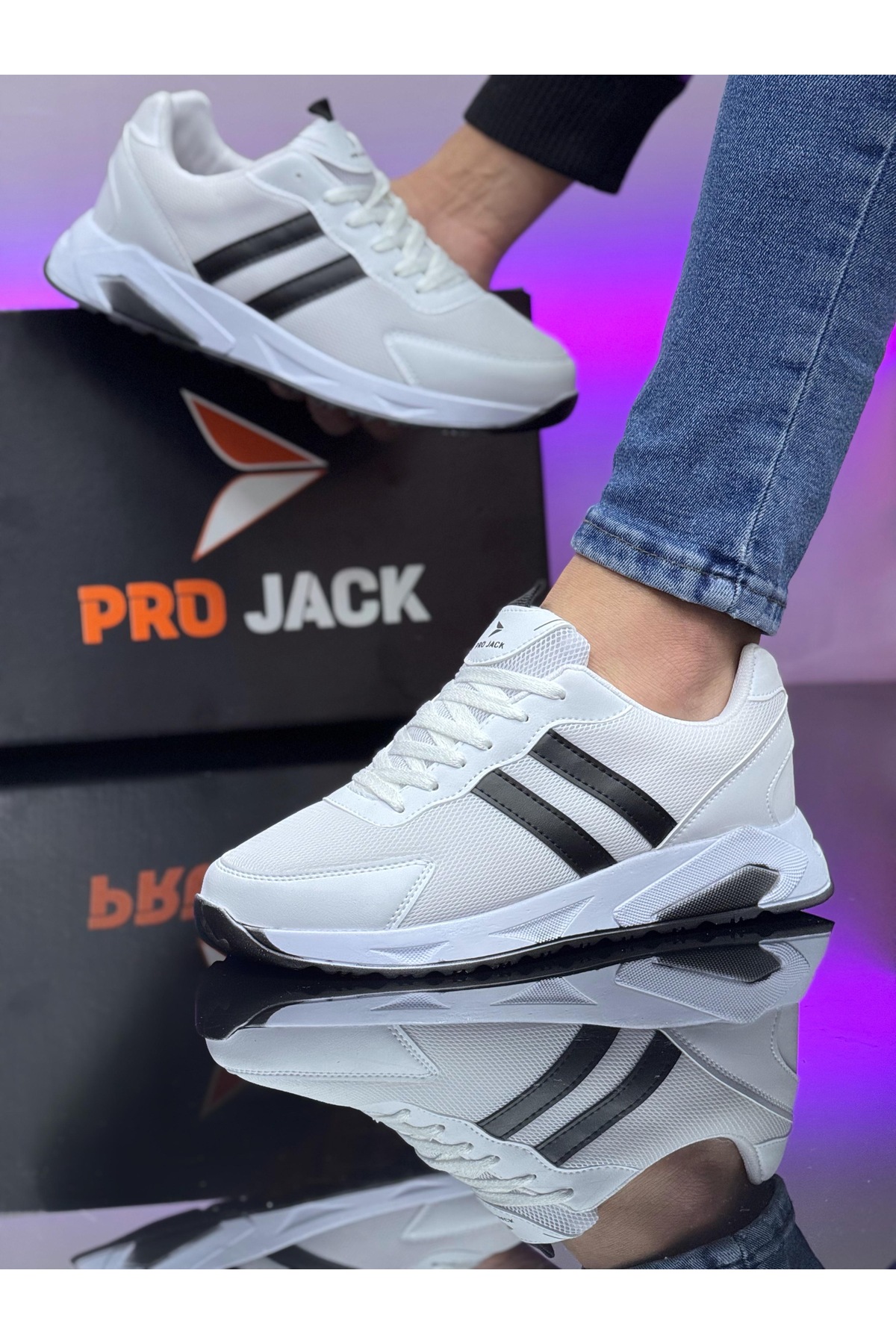 PRO JACK BEYAZ SİYAH ERKEK GÜNLÜK SNEAKER SPOR AYAKKABI görsel 4