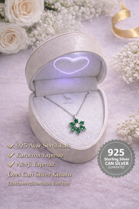 CAN SİLVER 925 Ayar Gümüş Zümrüt Taşlı Manolya Çiçeği Gümüş Kadın Kolye-14 Şu...