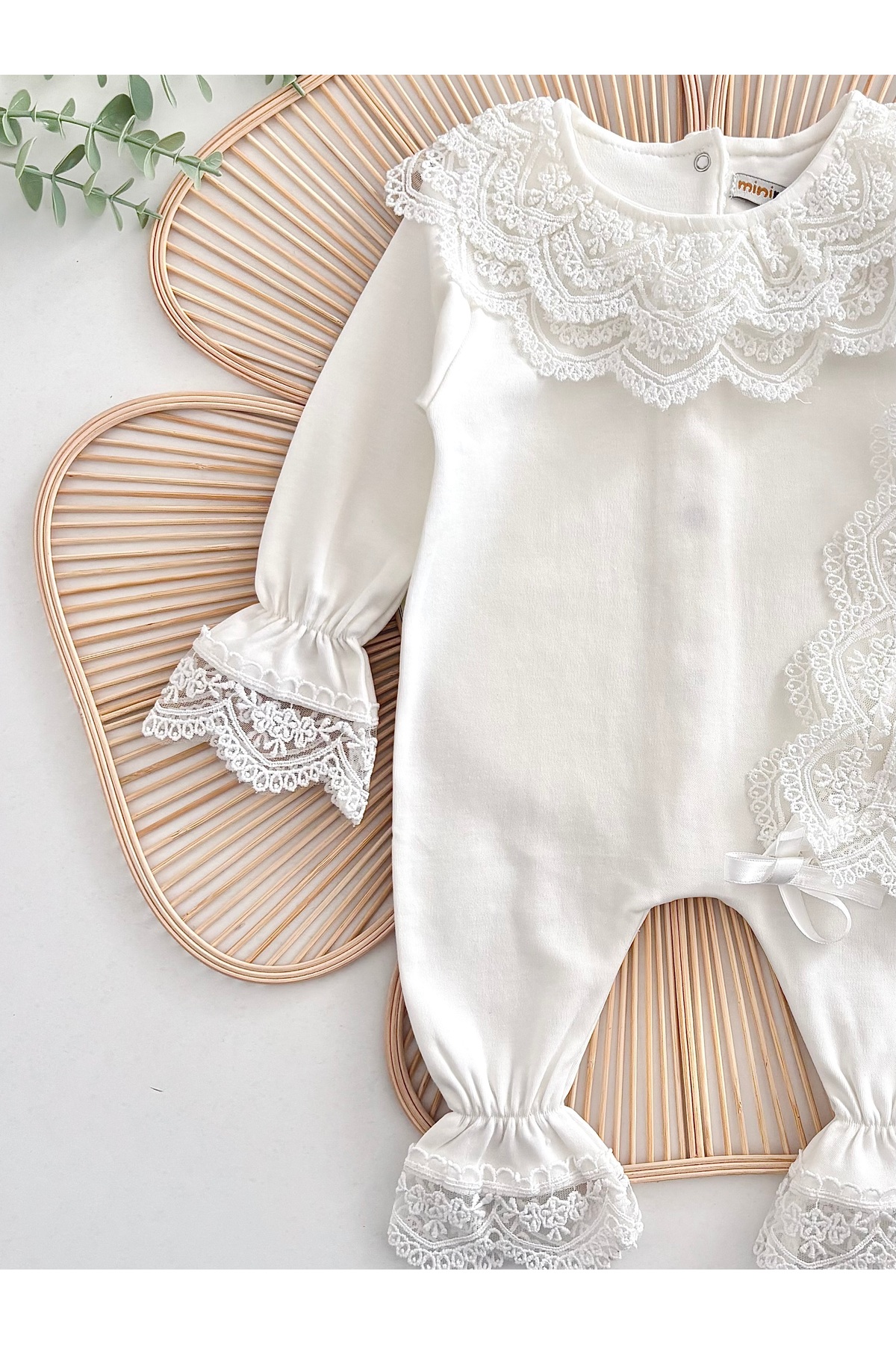 Jammybaby Carmen Tulum Güpür Dantelli Şapka %100 Pamuk Penye Kız Bebek Takım Yenidoğan Mevlüt hastane çıkışı fotoğrafı 4 (önizleme)