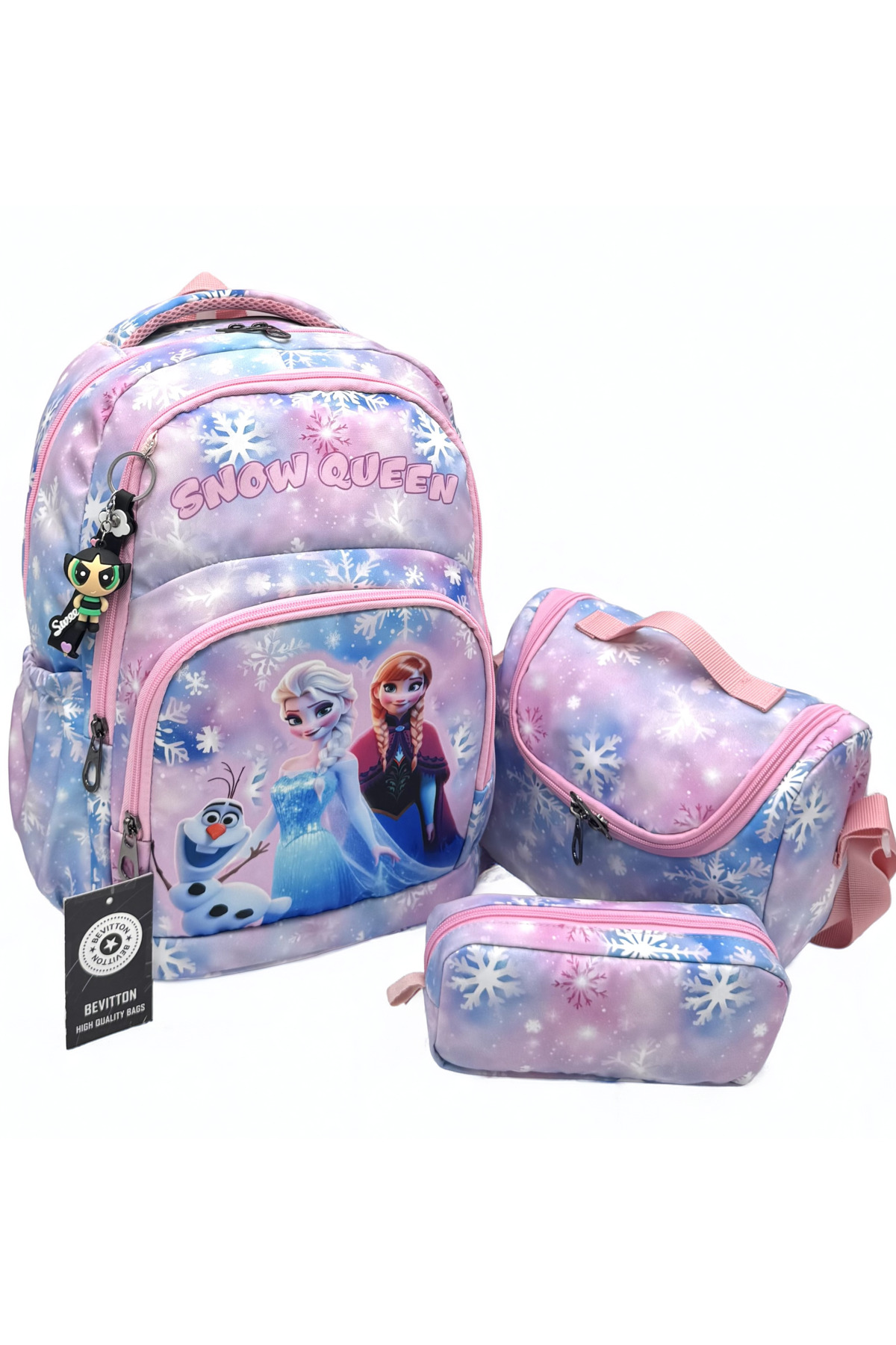 Waterproof Backpack Primary School Bag 3-Piece Set for Girls Primary School Bag Blue-Powder