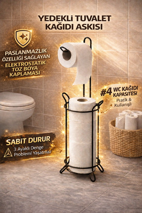 Cherie Home Siyah Yedekli Ayaklı Tuvalet Kağıtlığı Düzenleyici, Paslanmaz WC ...