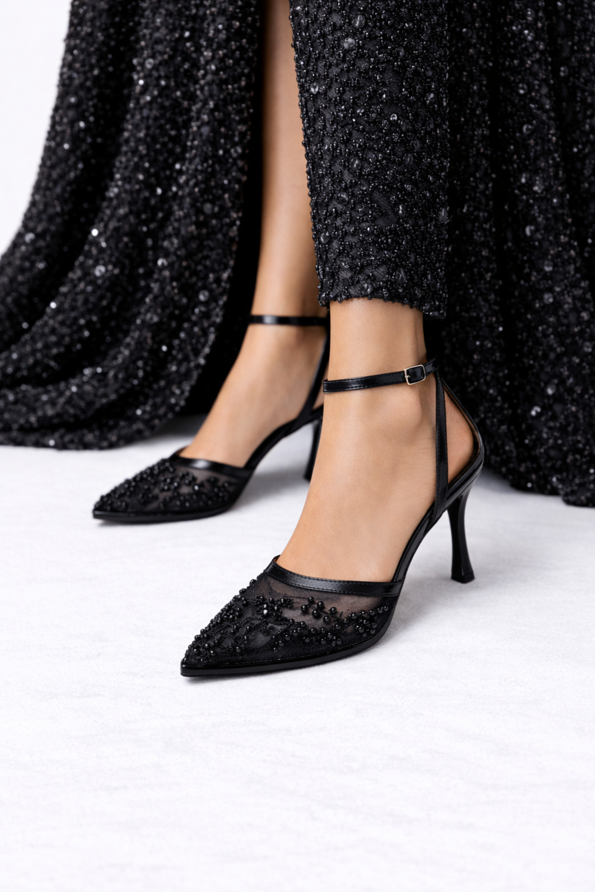 ACMZ SHOES  bridal fileli el işçiliği boncuk ve nakış ayakkabı bir numara büyük alın