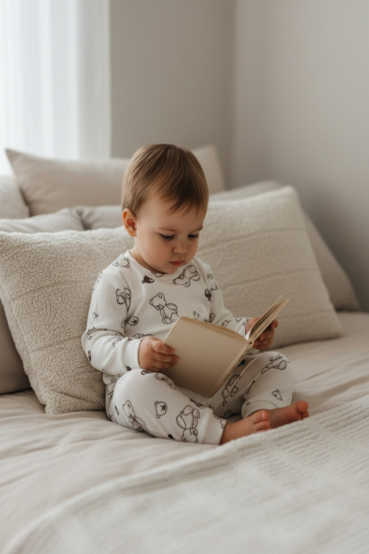 aden kids çocuk pijama takımı ayı desenli raporlu kumaş fotoğrafı 3 (önizleme)