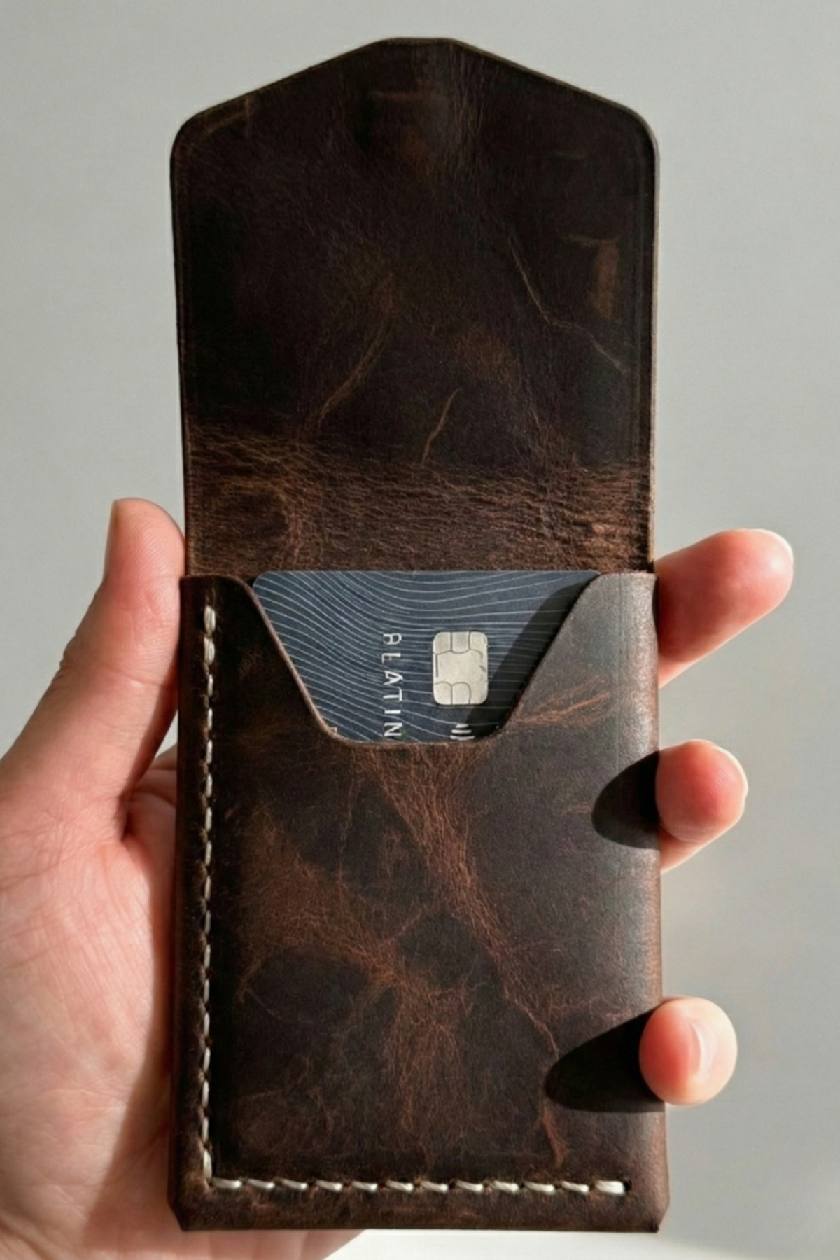 luvo  %100 Gerçek Deri Cüzdan | 3 Bölmeli 9 Kart Kapasiteli Minimal Cüzdan Hakiki Deri Kompakt Tasarım - Görsel 3