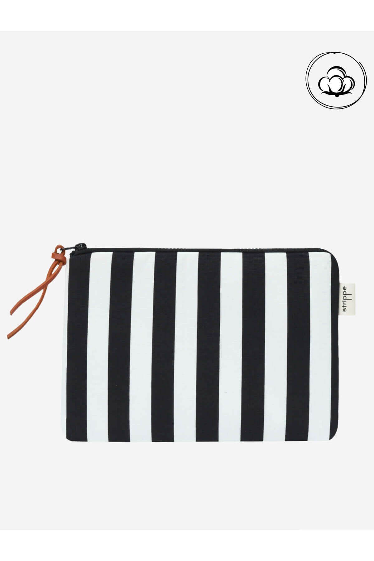 Strippe Pamuklu Kalın Çizgili Siyah Pouch Portföy Çanta