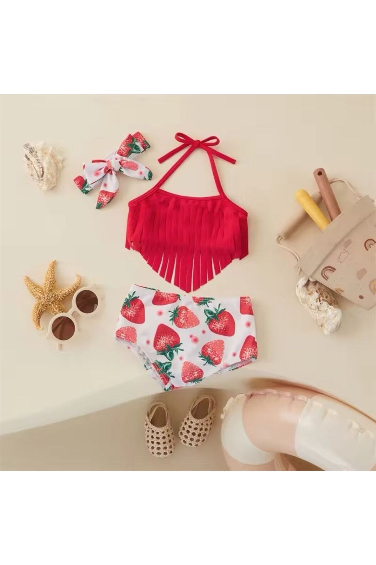 SMP Çilek Desenli Kırmızı Bebek Bikini fotoğrafı 3 (önizleme)