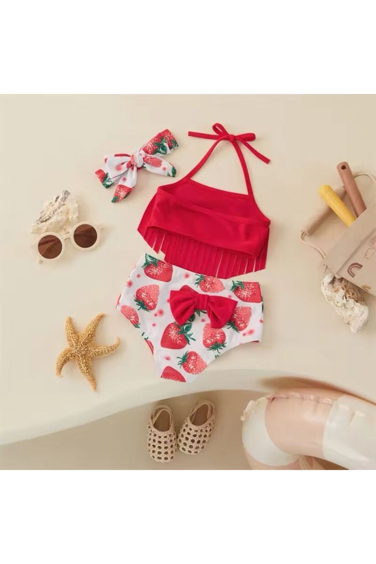 SMP Çilek Desenli Kırmızı Bebek Bikini fotoğrafı 4 (önizleme)