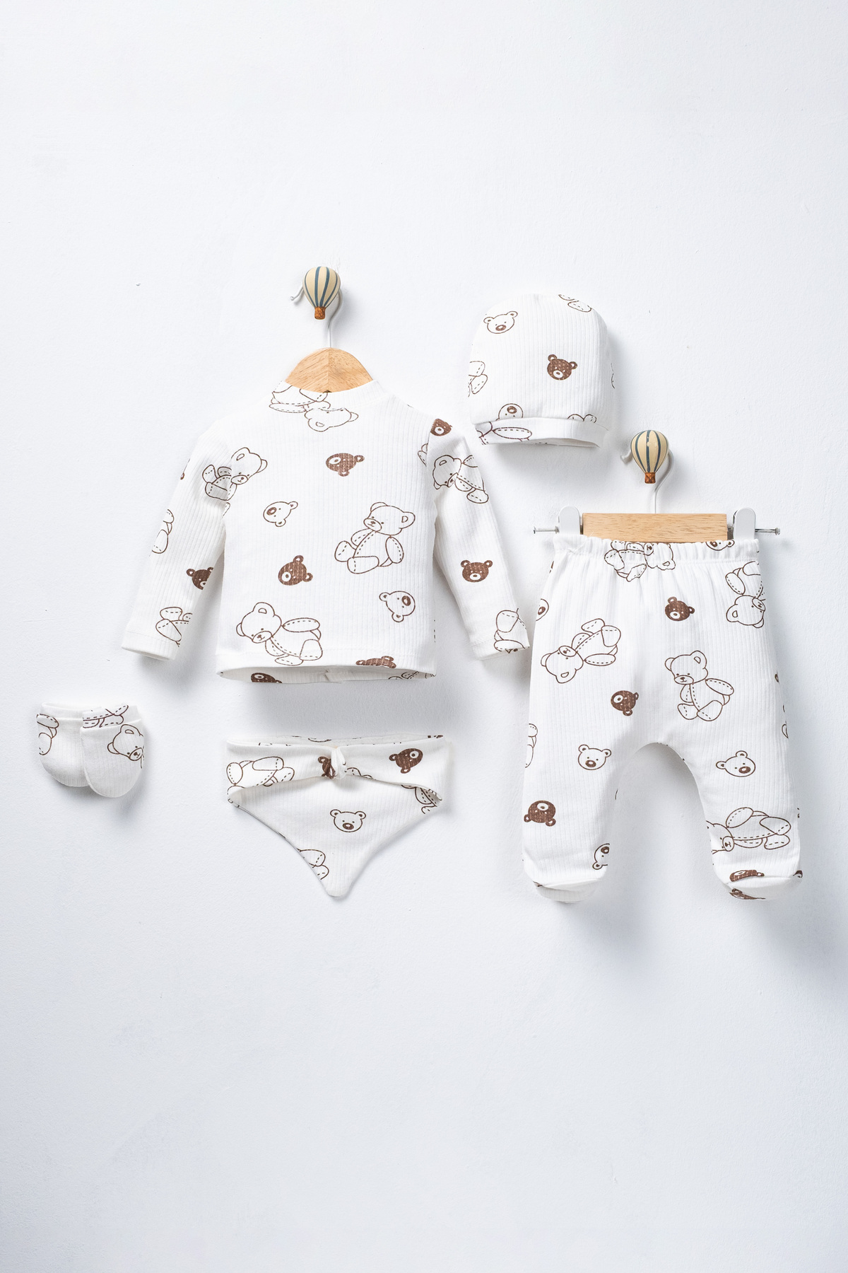 ENİA BABY Yenidoğan Bebek Desenli 5 Parça Hastane Çıkış Seti Kız Bebek Erkek Bebek Yenidoğan fotoğrafı 3 (önizleme)