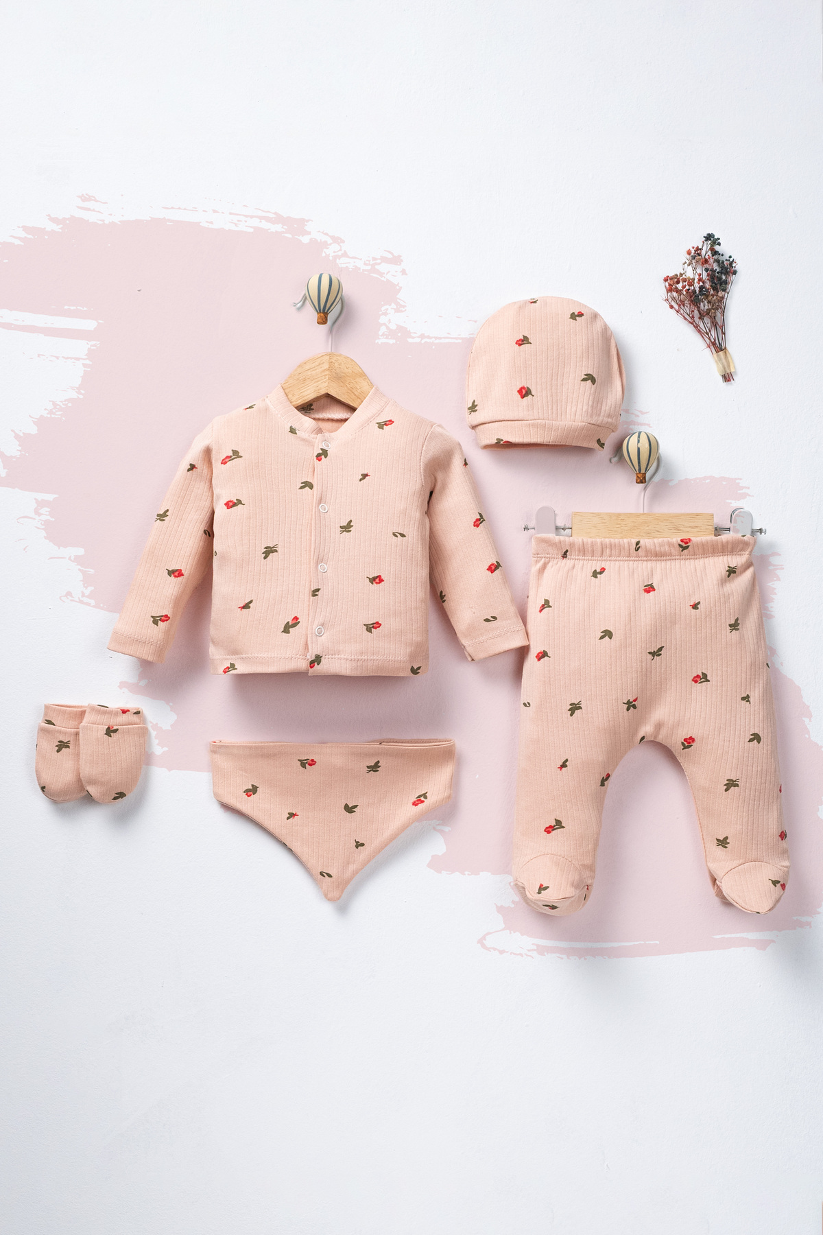 ENİA BABY Yenidoğan Bebek Desenli 5 Parça Hastane Çıkış Seti Kız Bebek Erkek Bebek Yenidoğan fotoğrafı 3 (önizleme)