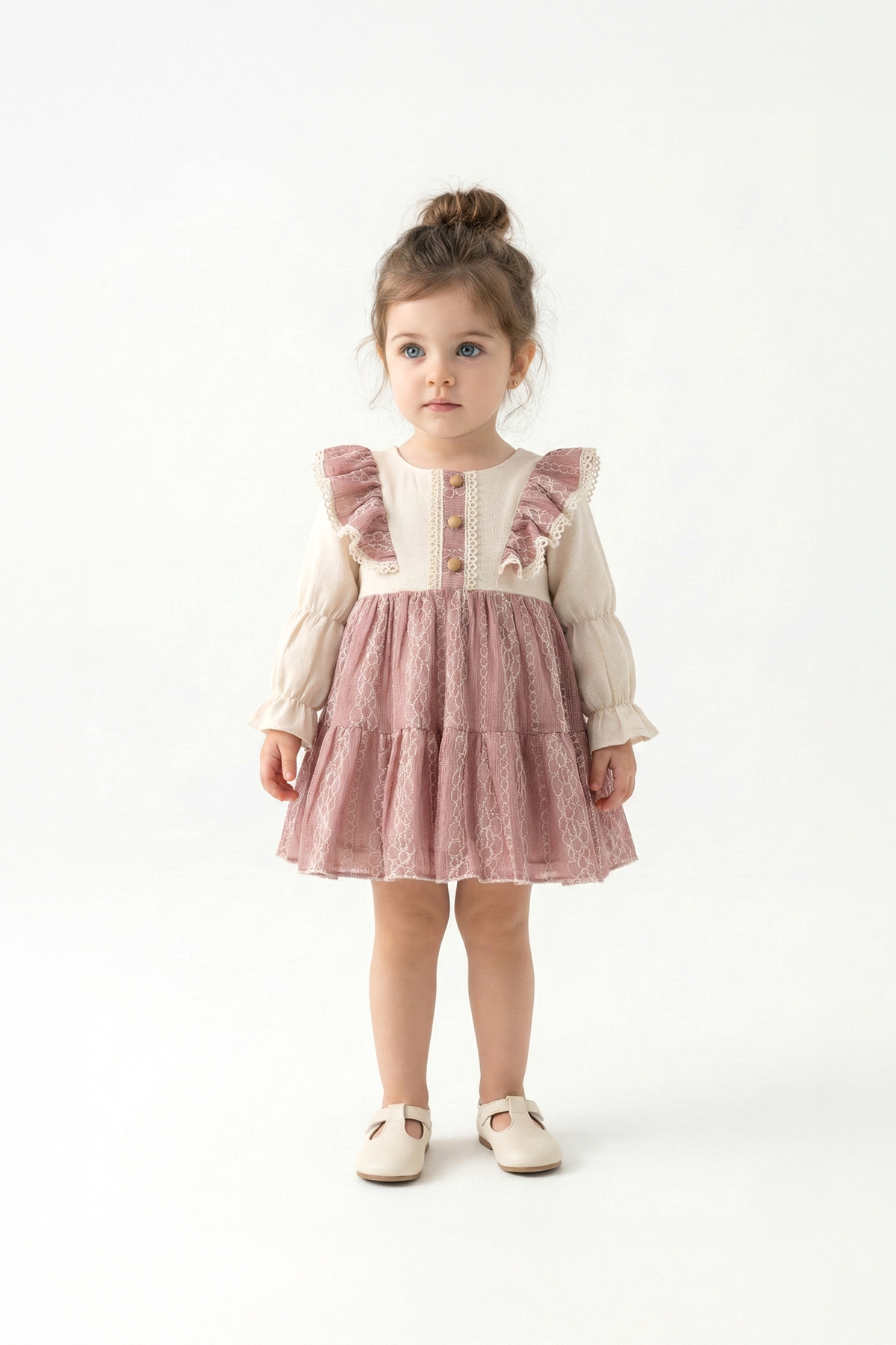 Baby Animals Kız Bebek Elbise Kız Çocuk Elbise Güllü Doğum Günü Parti Düğün Özel Gün Uzun Kol Astarlı Fiyonklu fotoğrafı 4 (önizleme)