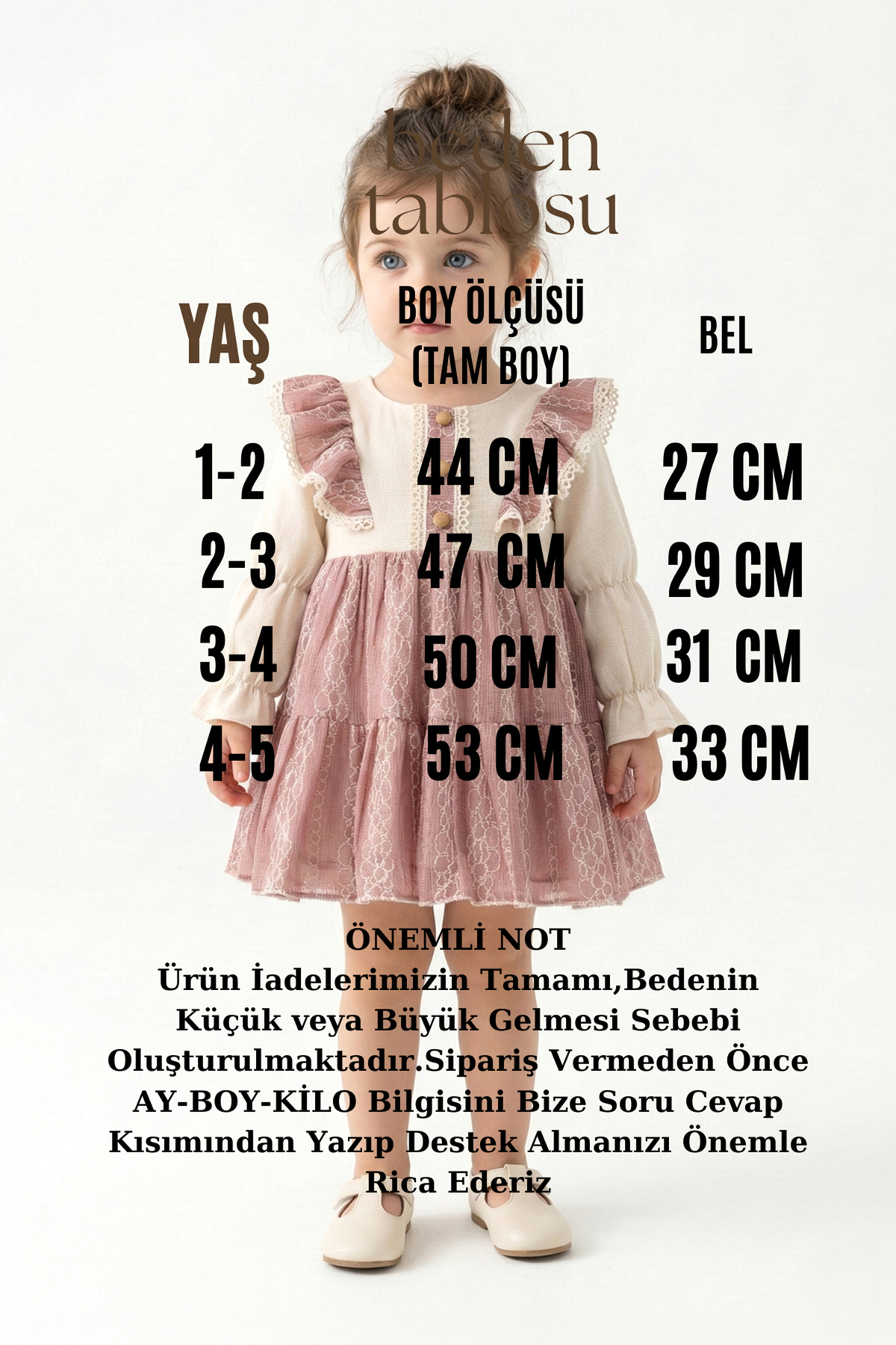 Baby Animals Kız Bebek Elbise Kız Çocuk Elbise Güllü Doğum Günü Parti Düğün Özel Gün Uzun Kol Astarlı Fiyonklu fotoğrafı 3 (önizleme)