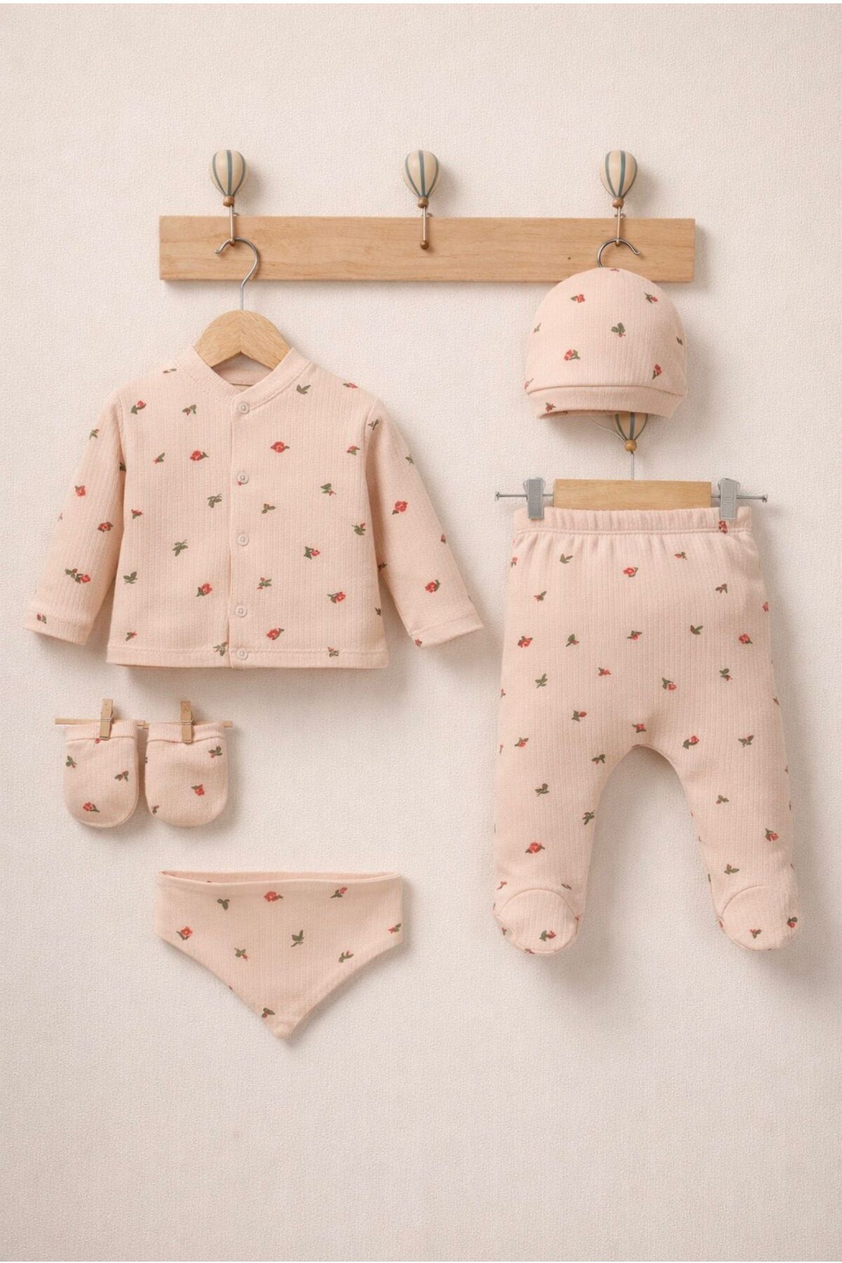 ENİA BABY Yenidoğan Bebek Desenli 5 Parça Hastane Çıkış Seti Kız Bebek Erkek Bebek Yenidoğan fotoğrafı 2 (önizleme)