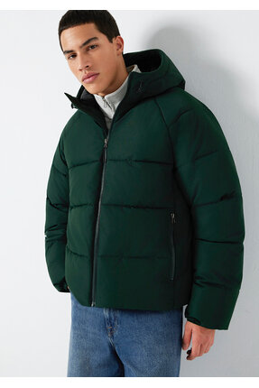 Mavi Kapüşonlu Yeşil Şişme Mont 0110756-85370