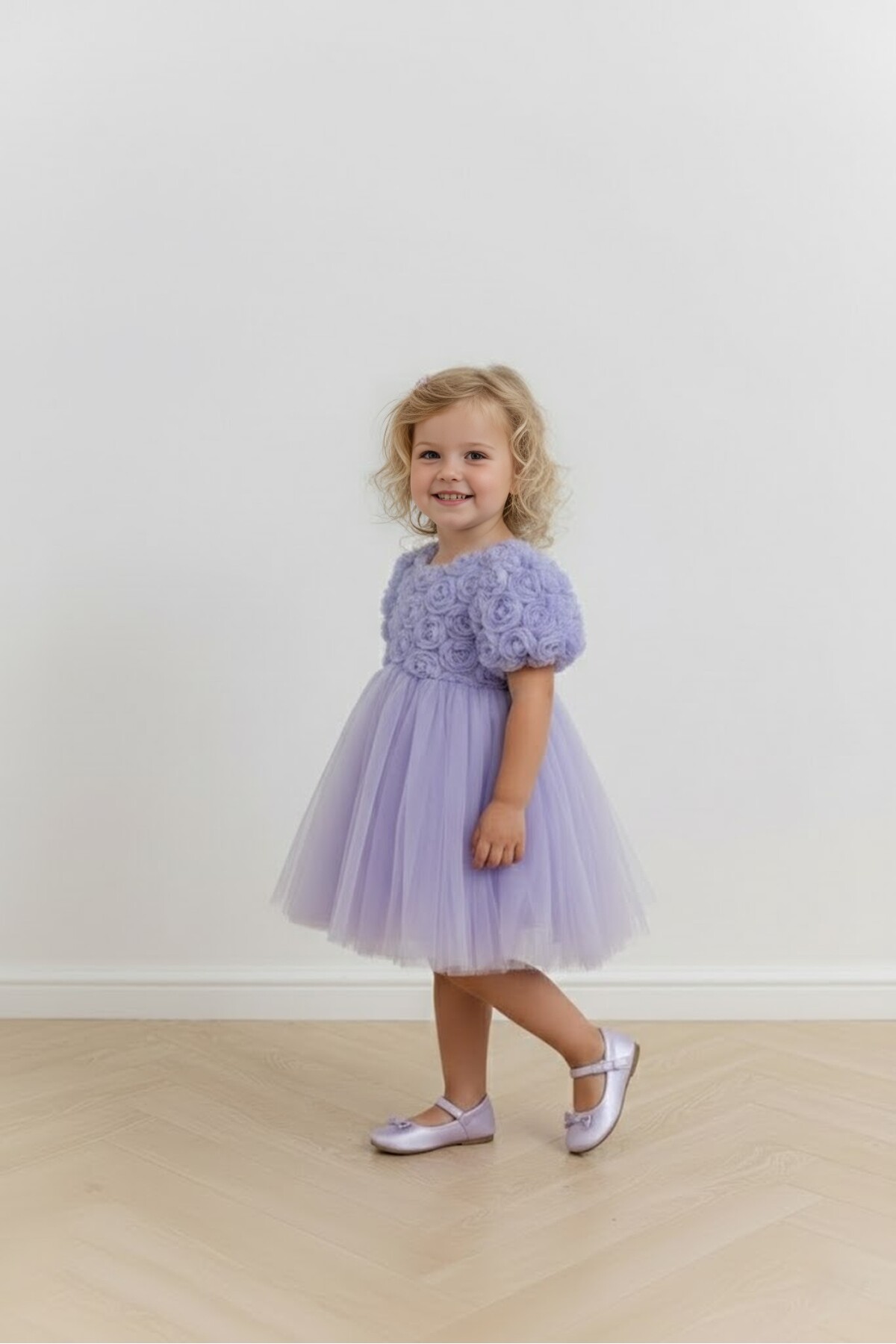 FURYATEX Kız Çocuk Çiçekli Tül Prenses Elbise – 3D Gül Aplikeli Doğum Günü Özel Gün Parti Elbisesi fotoğrafı 2 (önizleme)