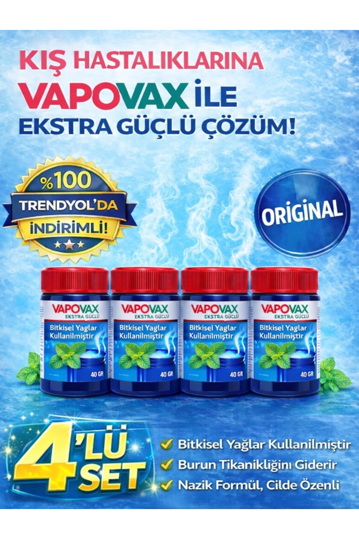 Sterillsoft VapoVax 4LU Set 40 GR 4X Vicks Krem Vikis Vaporub Krem
