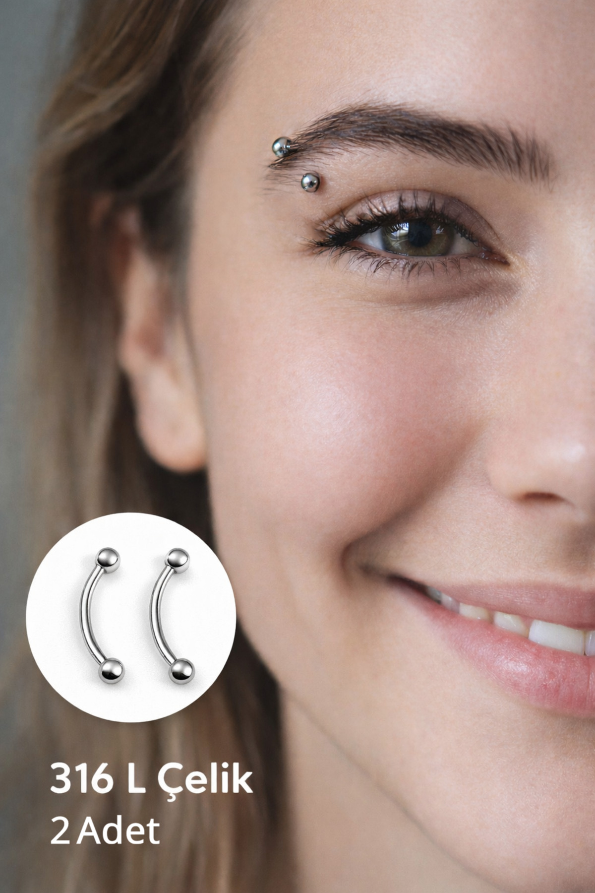 Curved Eyebrow Piercing 316L Steel – 2-Piece Set Double Ball Lobe Cartilage Helix
