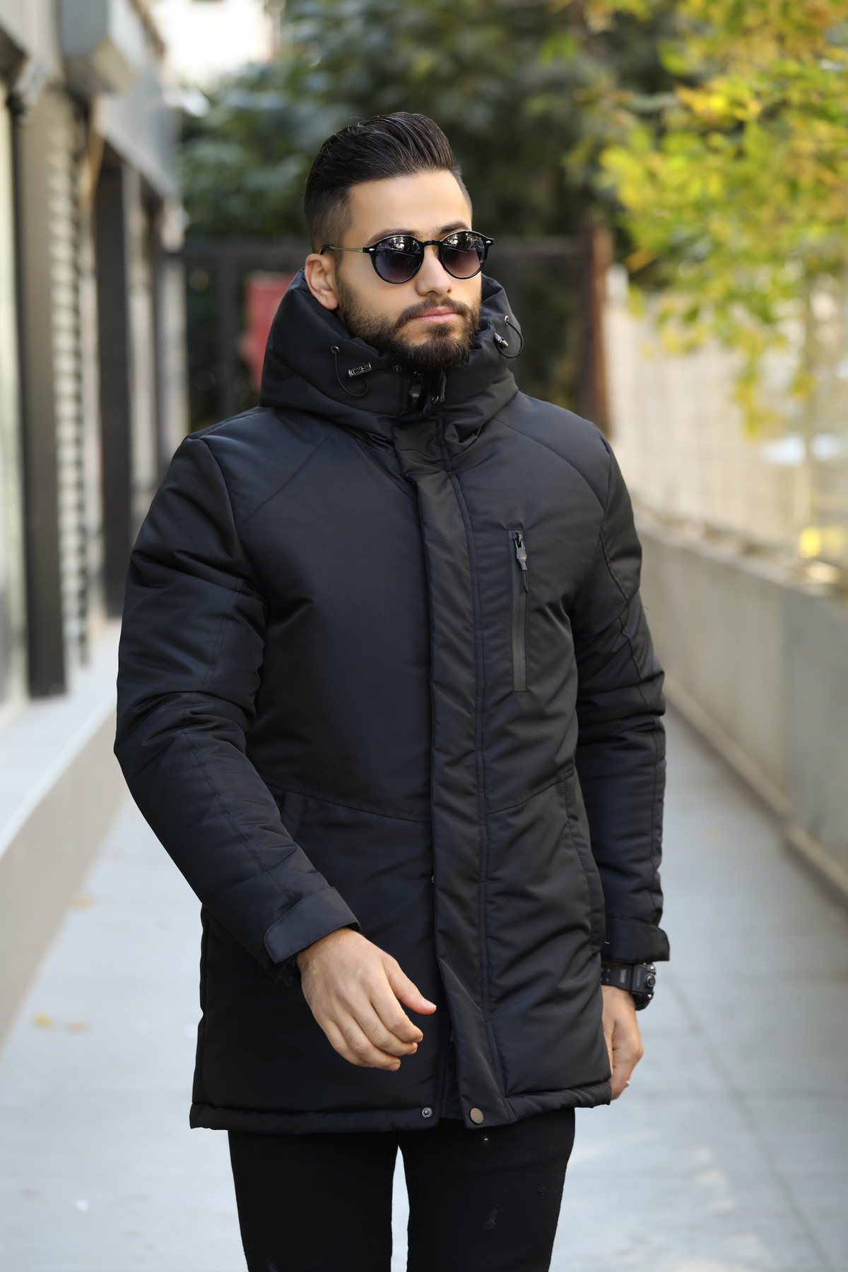 D1fference  Erkek Kışlık Parka Sıcak Tutan Dolgu Kalın İç Astarlı Su İtici Rüzgar Geçirmez Kapüşonlu Parka Mont