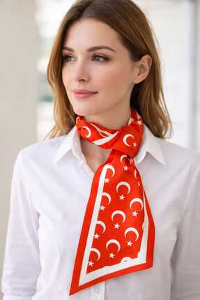 GÜLMEYSA Ay Yıldız Desenli Kırmızı Milli Temalı Özel Tasarım Fular Kravat