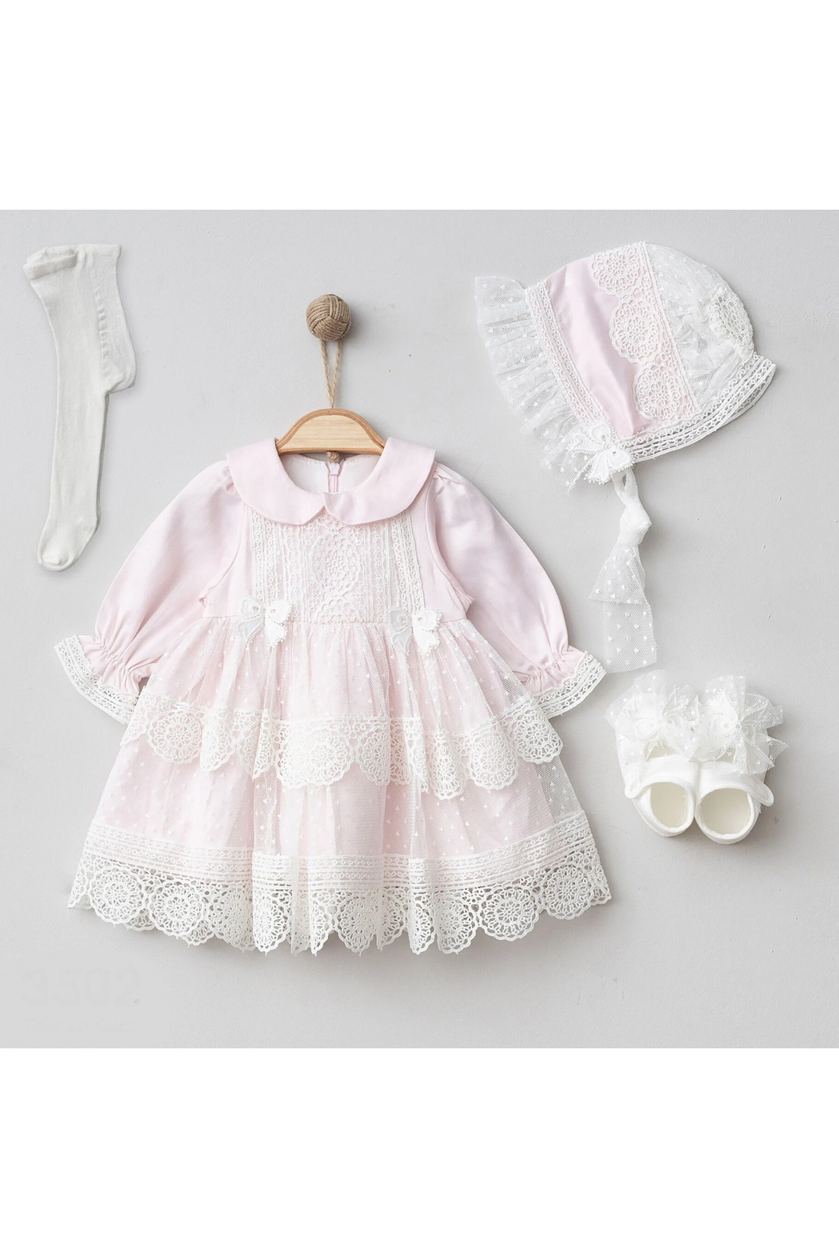 LisaLoom Kız Bebek Dantelli Elbise Yenidoğan Lüx Elbise Seti - Hastane Çıkışı Ve Mevlütlük Takım fotoğrafı 2 (önizleme)