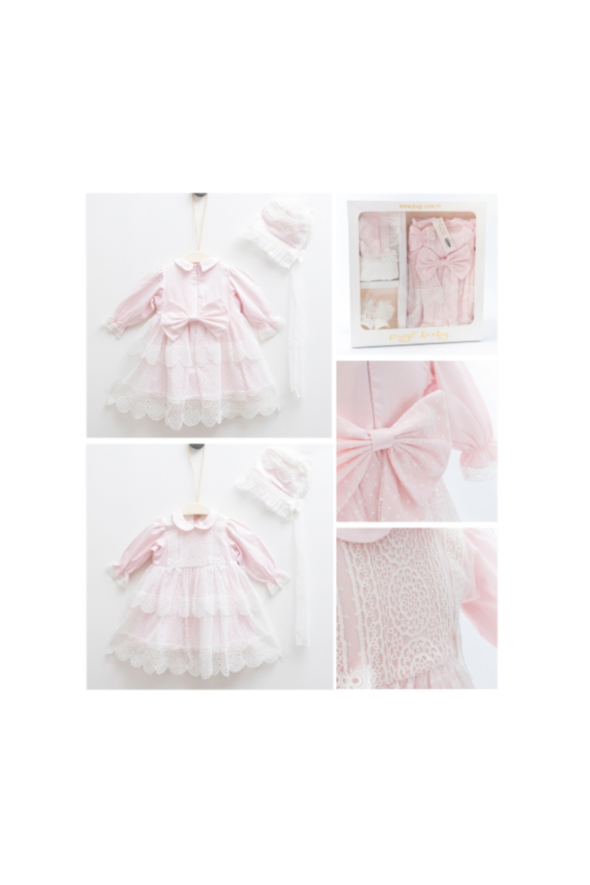 LisaLoom Kız Bebek Dantelli Elbise Yenidoğan Lüx Elbise Seti - Hastane Çıkışı Ve Mevlütlük Takım fotoğrafı 3 (önizleme)