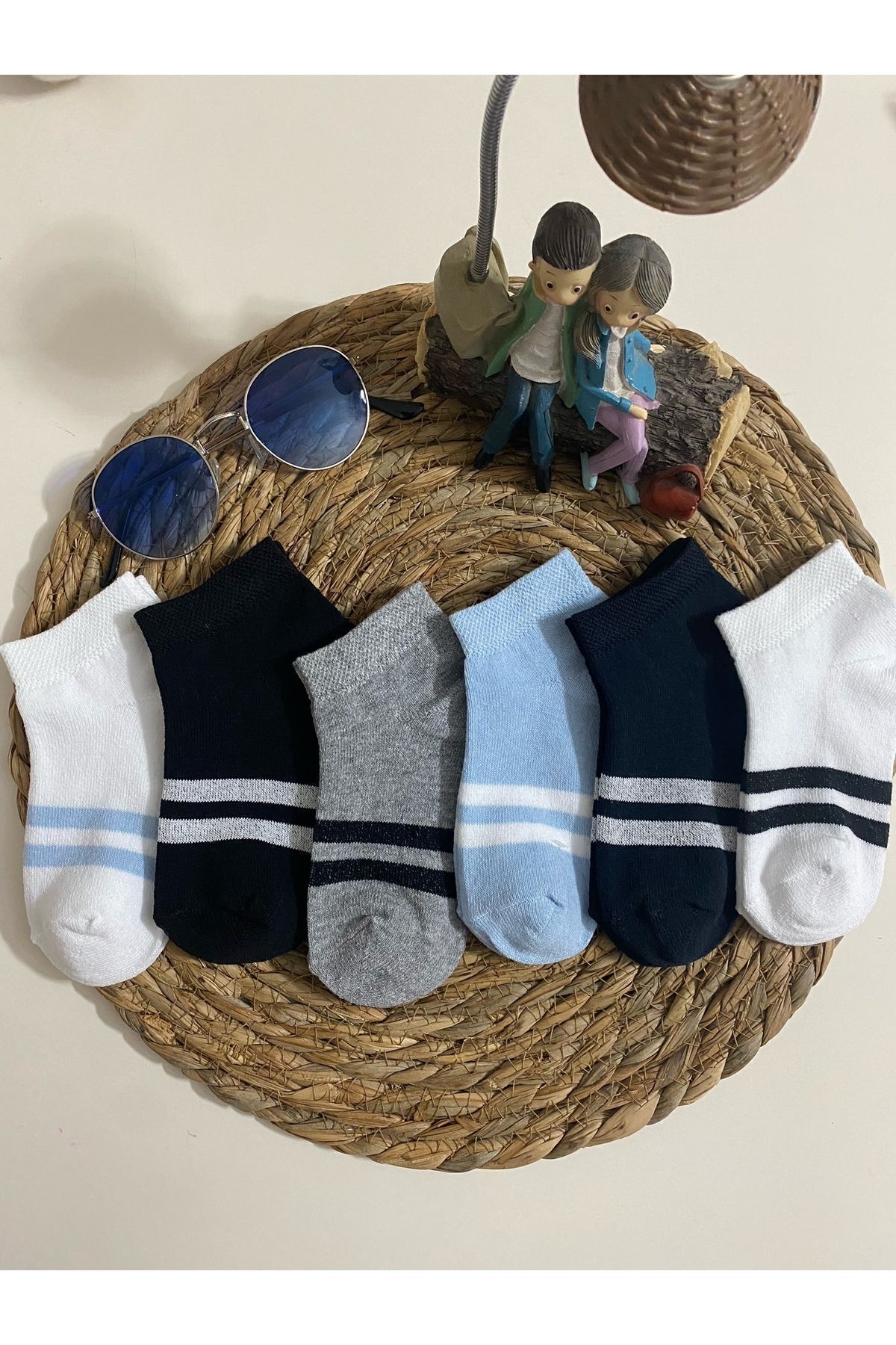 Hobins Sportswear & Company Erkek Çocuk Çember Desenli Patik Çorap 6 Çift Kolej Çorabı fotoğrafı 2 (önizleme)