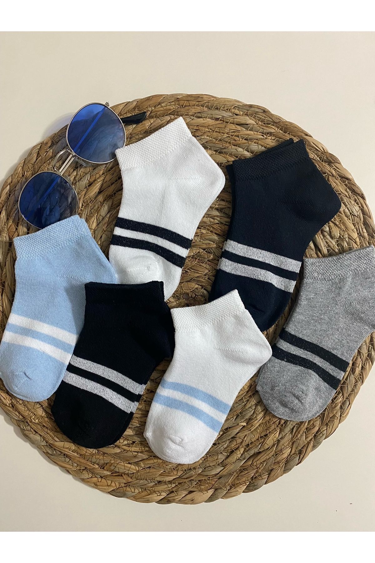 Hobins Sportswear & Company Erkek Çocuk Çember Desenli Patik Çorap 6 Çift Kolej Çorabı fotoğrafı 3 (önizleme)