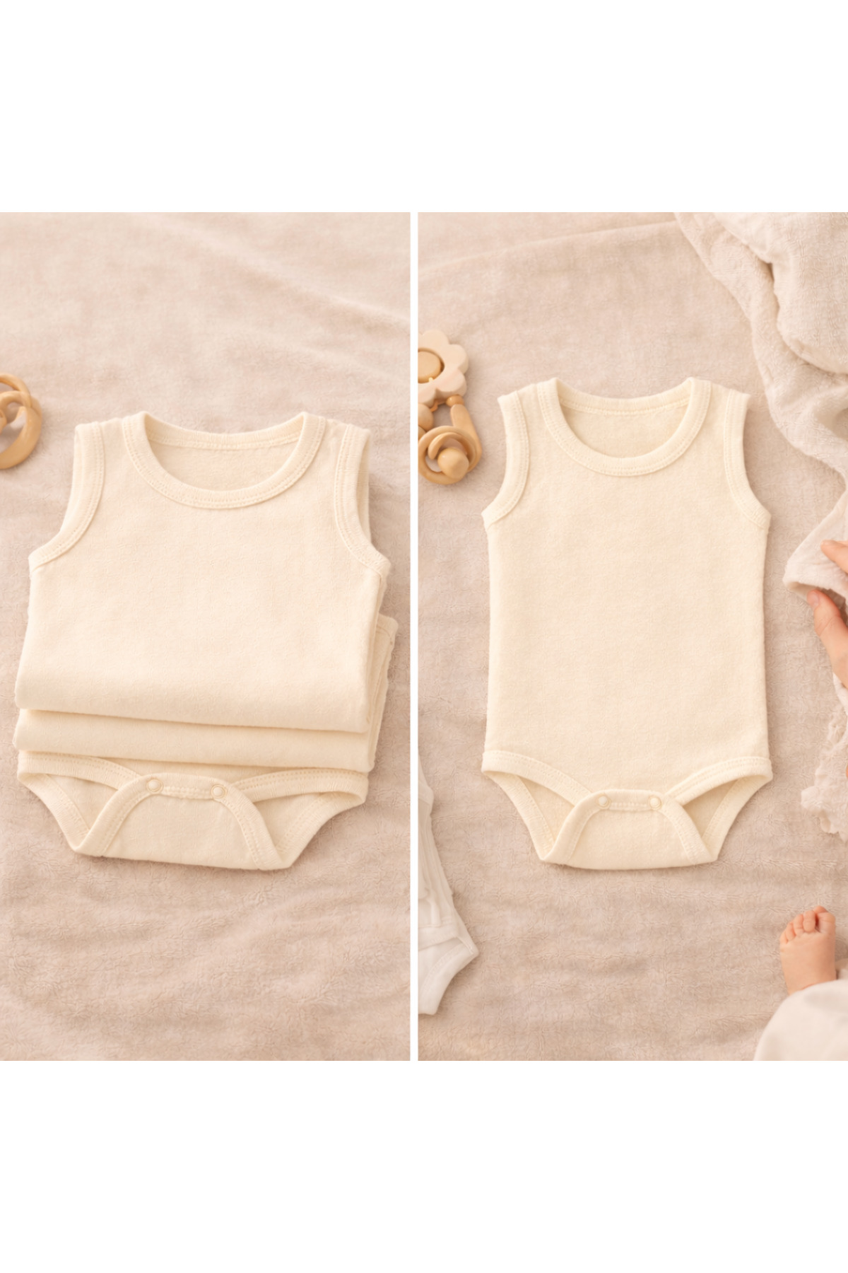 Novibaby Bebek Atlet Body Zıbın Çıtçıtlı Ekru 100% Pamuk Yenidoğan fotoğrafı 3 (önizleme)