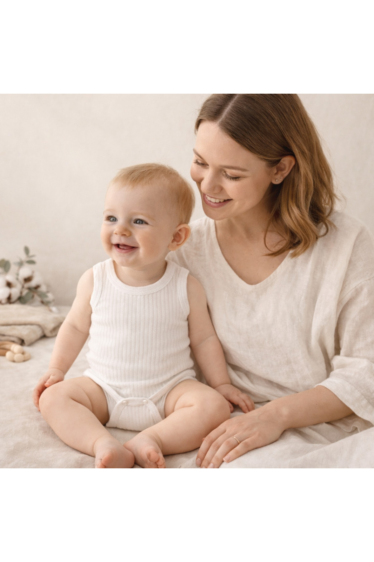 Novibaby Ribana Bebek Atlet Body Zıbın Raporlu Çıtçıtlı Beyaz 100% Pamuk - Ribana Bebek Body Zıbın fotoğrafı 5 (önizleme)