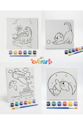 everart 4 adet Çocuk Tuval Boyama Seti - Çocuk Gelişim,20x20 Tuval, Boya Seti...