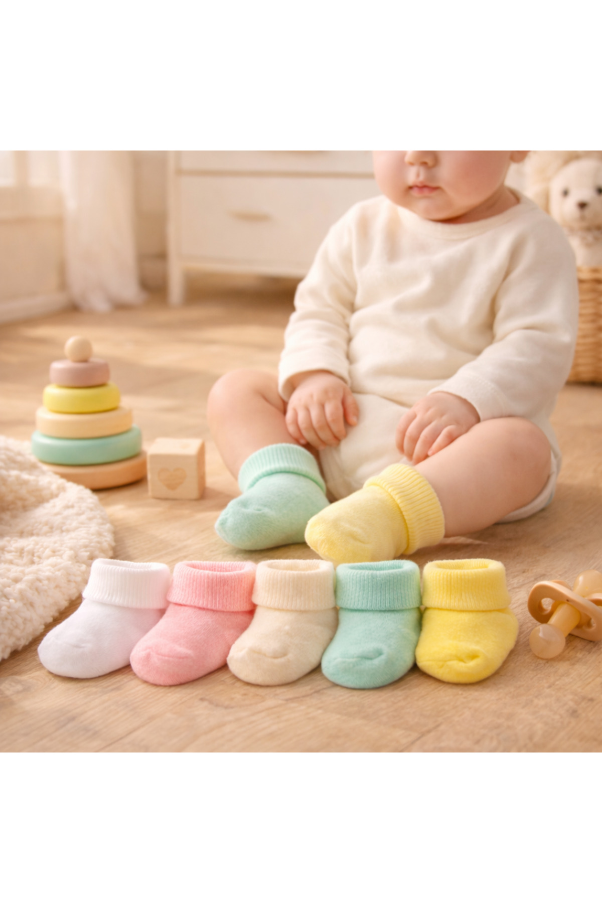 Novibaby 5'li Bambu Yenidoğan Bebek Çorap I Flower I Kız Erkek Bebek Çorabı fotoğrafı 2 (önizleme)
