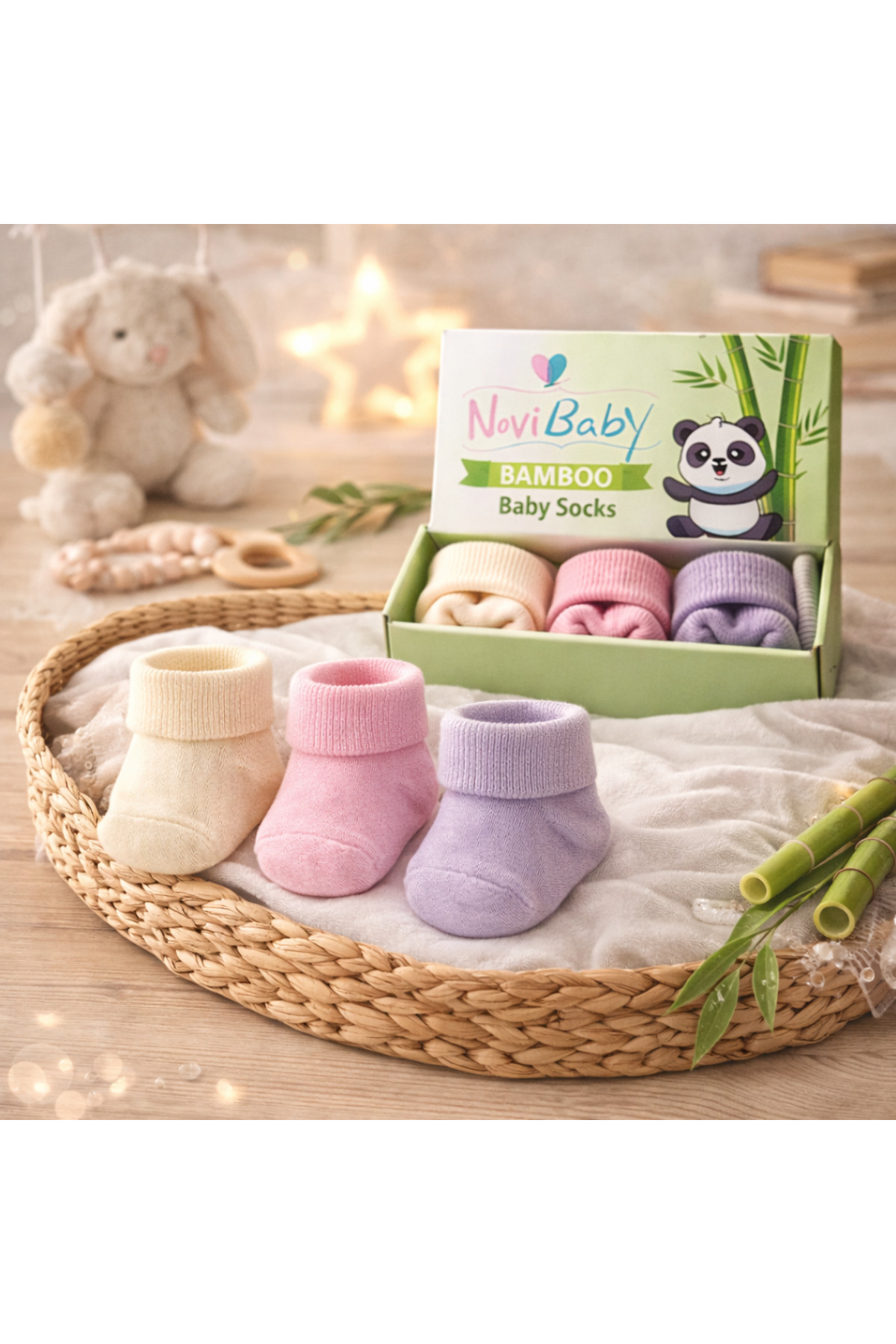 Novibaby 3'lü Bambu Yenidoğan Bebek Çorap I Sweet I Kız Erkek Bebek Çorabı fotoğrafı 3 (önizleme)