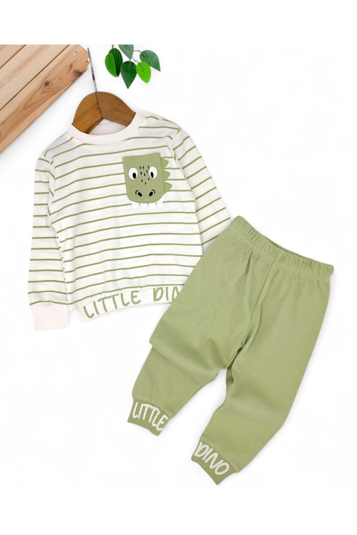 voyyo kids baby Erkek Bebek Mevsimlik Çizgili Bisiklet Yaka Uzun Kollu %100 Pamuk Bebek Takımı fotoğrafı 2 (önizleme)