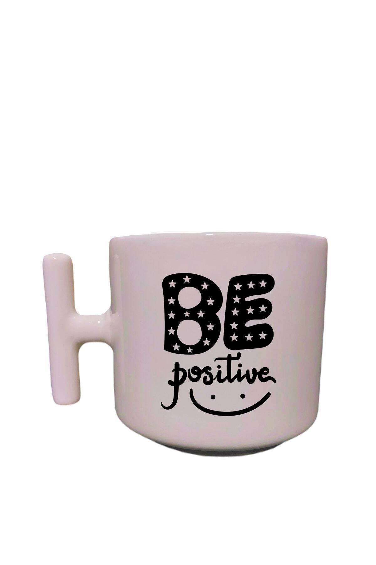 Be Positive Printed Cream T Handle Fun Printed Custom Design Mug Latte Cup