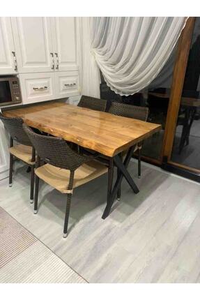 Mercem Design Ahşap Kütük Yemek Masası Mutfak Masası 100 80 Cm Sandalyeler Ha...