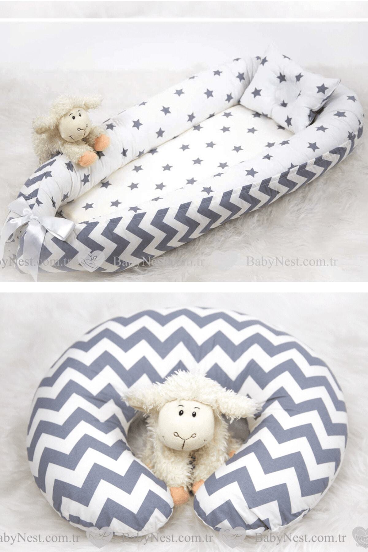 Babynest Yatak + Ortopedik Yastık + Emzirme Yastığı Gri Yıldız Ve Gri Zikzak Üç Ürün Bir Arada fotoğrafı 2 (önizleme)