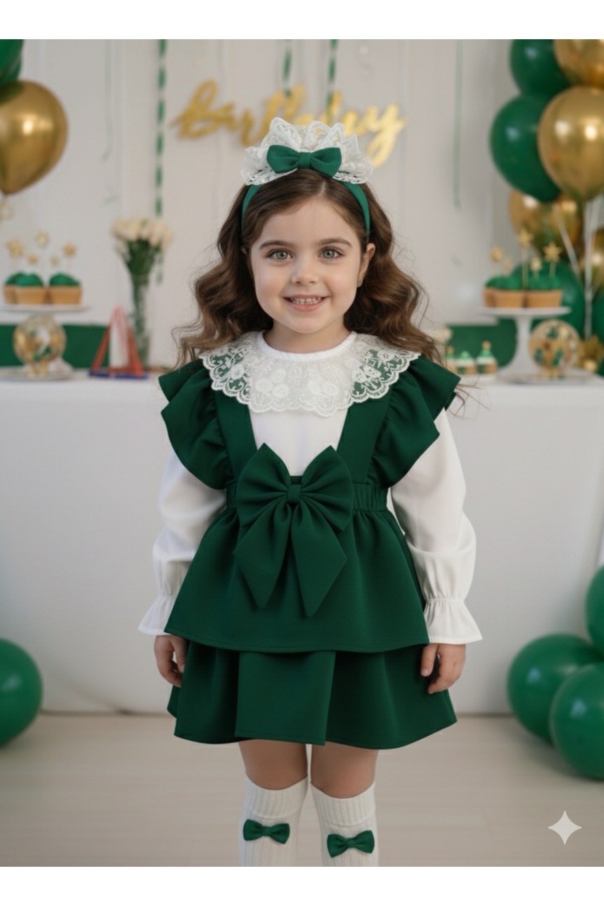 BİYA BABY KIZ ÇOCUK VE BEBEK KAT KAT ETEK GÖMLEK BANDANA ÇORAP TAKIM fotoğrafı 2 (önizleme)