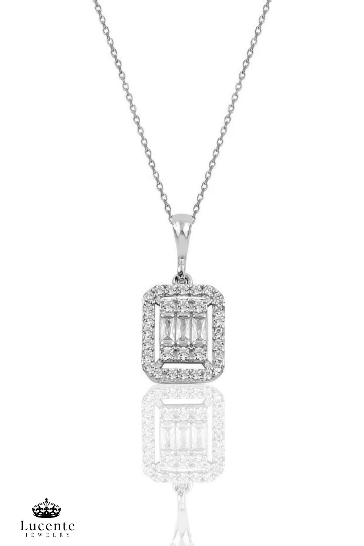 Lucente Jewellery Aşk Şans Bereket ve Zarafetin Simgesi Baget Taşlı 925 Ayar Tek Taş Pırlanta Modeli Kararma Karşıtı Rodyum Güçlendirmeli Gümüş Özel Gün Hediyesi 45 Cm Zincirli Küpe Hediyeli Işıltılı Baget Kadın Kolye görsel 3