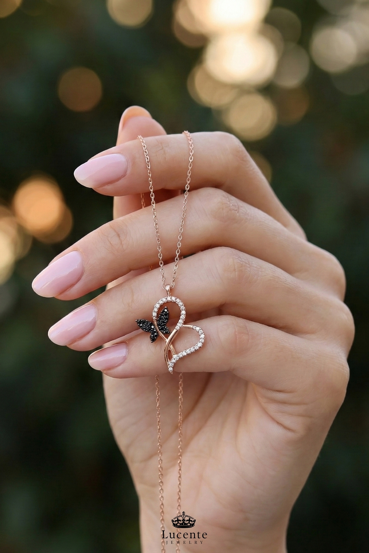 Lucente Jewellery 925 Ayar Aşk Güven Bağlılık ve Sadakat Simgesi Kelebekli Kalp Sonsuzluk Kararma Karşıtı Rodyum Güçlendirmeli Rose Gümüş Özel Gün Hediyesi 45 Cm Zincirli Sonsuz Kalpli Kelebek Küpe Hediyeli Kadın Kolye görsel 6