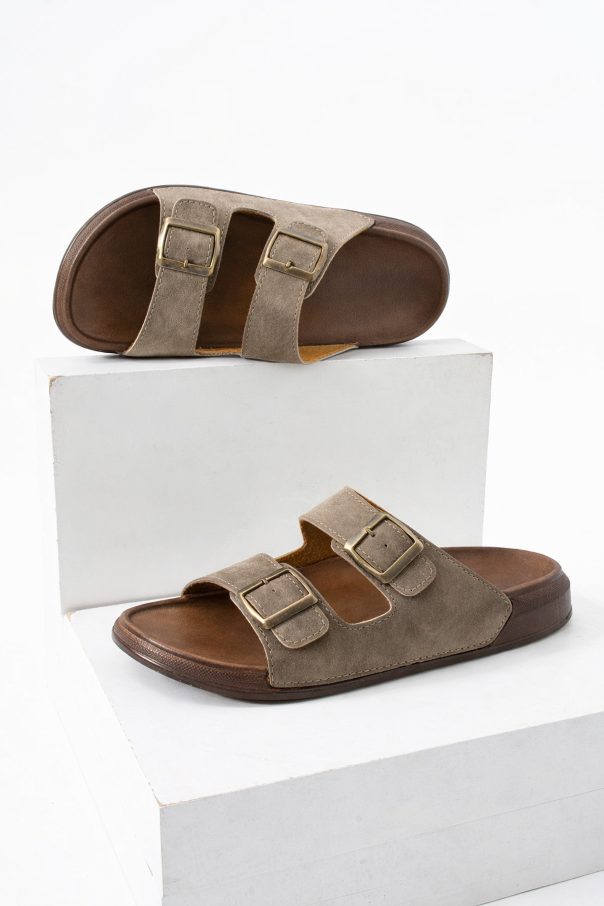 ADIMİST  Erkek Ortopedik Günlük Yumuşak Deri Tokalı Ev Dışarı Terlik