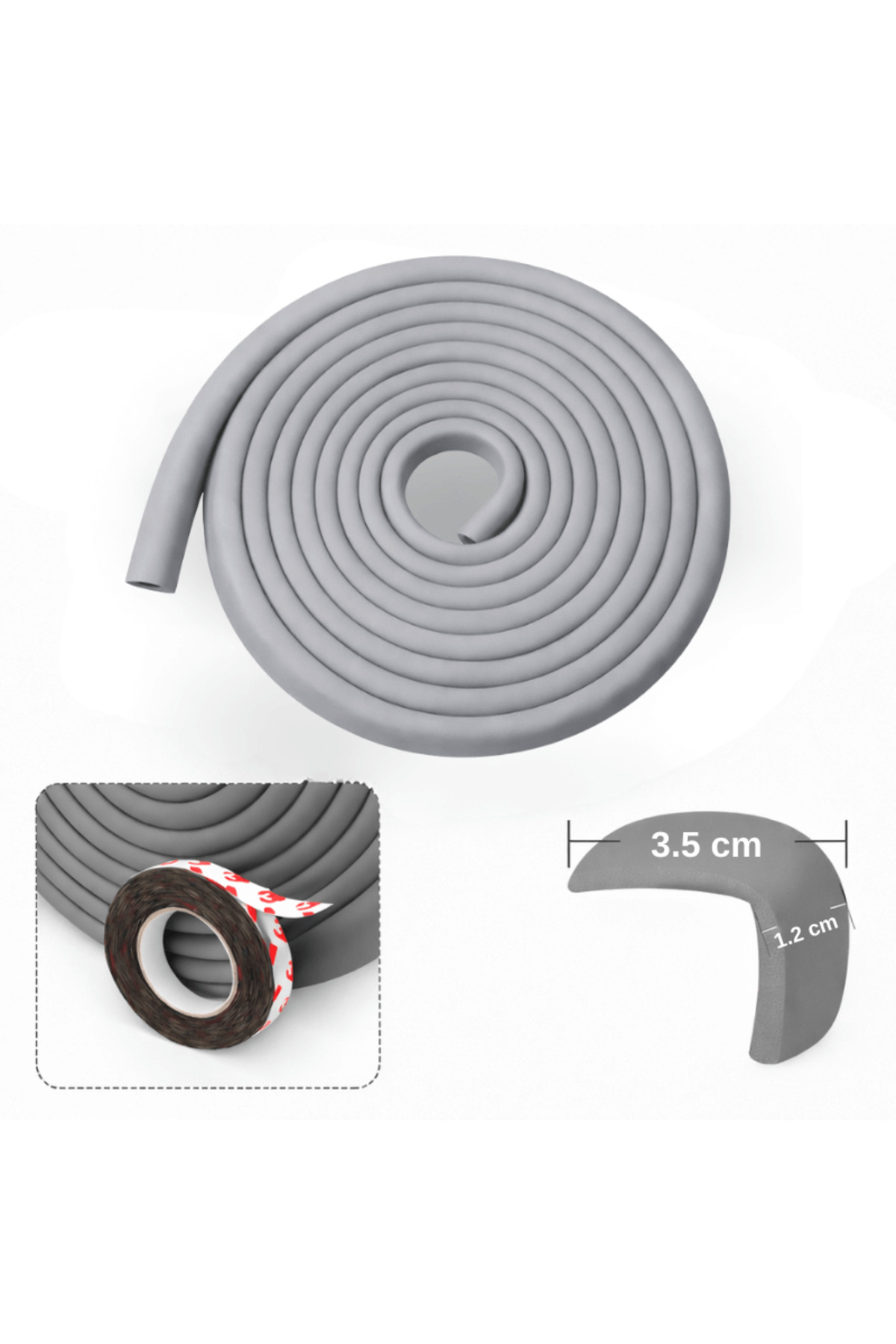 Evokids Ekstra Kalın Kenar Koruyucu (6 Metre Kenar + 4 Adet Köşe) Gri Kauçuk Masa Köşe Koruyucu fotoğrafı 4 (önizleme)