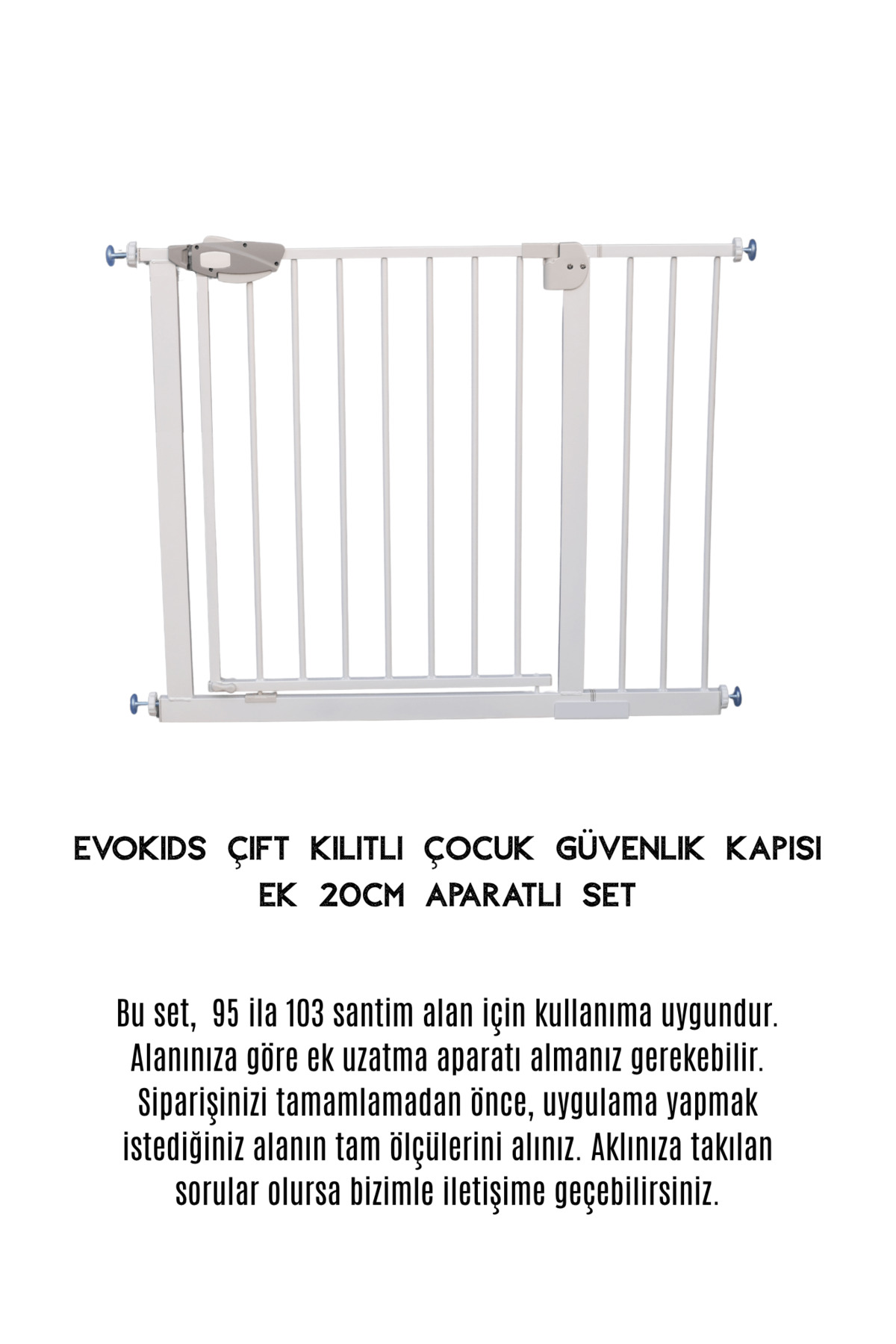 Evokids Çift Kilitli Çocuk Güvenlik Kapısı 95-104 CM Arası Kullanım fotoğrafı 3 (önizleme)