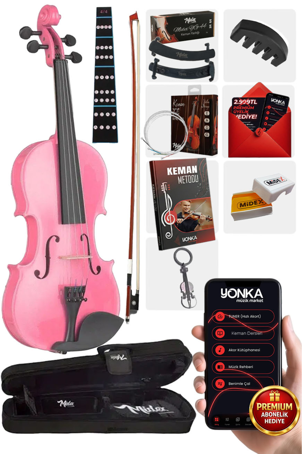 Midex Hga34pink-tys Pembe 3/4 Çocuk Kemanı Full Set (10-13 Yaş