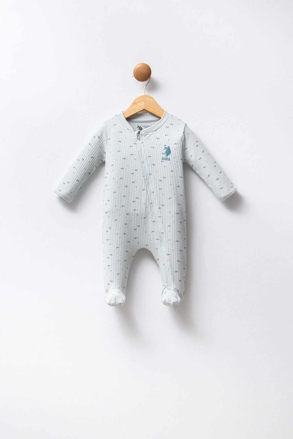 U.S. Polo Assn. Baby Boy Crew Neck Pigment Printed Summer Regular Fit Green Overalls Usb2309-C-V1