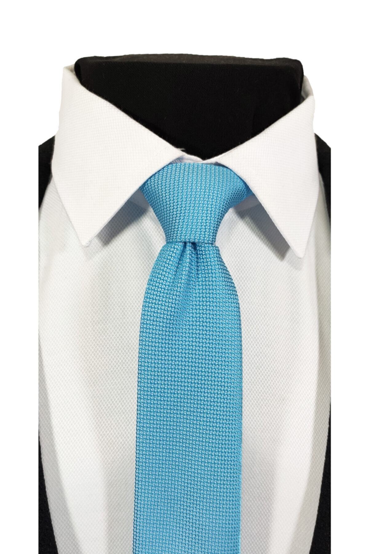 Turquoise Blue Dobby Tie Handkerchief Set 6 cm