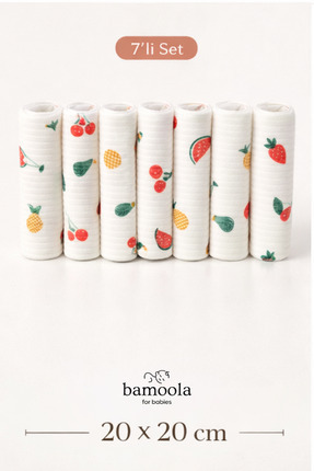 Bamoola %100 Pamuk 7’li Meyve Desenli Bebek Ağız Mendili Seti