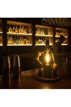 RK Rustique Endüstriyel Şarap Şişesi Masa Lambası – Halat Detaylı El Yapımı D...